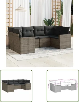 Produktbild von The Living Store 6-tlg. Garten-Sofagarnitur mit Kissen Grau Poly Rattan