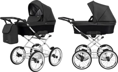 Produktbild von Kinderwagen ROMANTIC Babywagen Babyschale Kinder Wagen Set 1 in 1 (schwarz eco, Rahmenfarbe: grauer Rahmen)