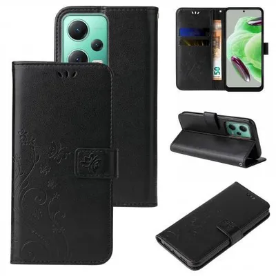 Produktbild von Kunstleder Flip-Hülle Floral für Smartphones - Farbe: Schwarz - Modellkompatibilität: Für Xiaomi Redmi Note 12 5G