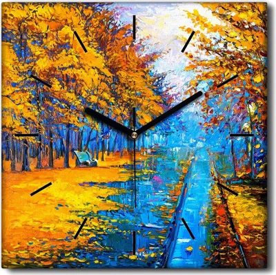 Produktbild von Coloray Uhr auf Leinwand 30x30 cm Wand Uhr Dekoration Wohnzimmer Segeltuch schwarze Hände -Herbst Park Bäume Wald