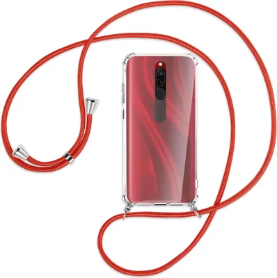Produktbild von Handykette Backcover-Schutzhülle mit Band (Metall silberfarben) für Xiaomi Redmi 8 - rot