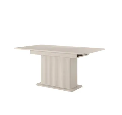 Produktbild von BETTSO Ausziehbarer Esstisch LANTE Beige geriffelt, Säulentisch 160 bis 200 cm, Skandinavischer Küchentisch für 6-8 Personen, Design Holztisch