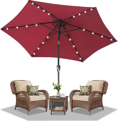 Image de Bettizia Ø2.7m Parasol Parasol UV40+ Parasol solaire de jardin LED 4 couleurs avec manivelle,Rouge