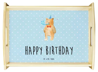 Produktbild von Mr. & Mrs. Panda serviertablett holz Bär Geburtstag - Blau Pastell - Geschenk, Tablett, Alles Gute, Sofa, Glückwunsch, Küchentablett, Happy Birthday, Holztablett, Teddy