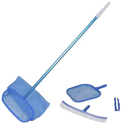 Image de Kit de nettoyage de piscine, comprenant un manche en aluminium réglable, un filet à feuilles et des brosses, de couleur vert armée
