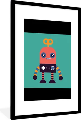 Produktbild von MuchoWow® Gerahmtes Poster Roboter - Spielzeug - Gesicht - Rosa - Jungen - Kinder 60x90 cm - Poster mit Schwarzem Bilderrahmen Wandposter Rahmen Foto Bilder - Dekoration - Wandposter Wohnzimmer - Hochwertig