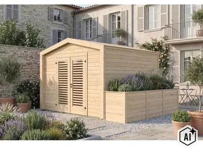 Productafbeelding van Tuinhuis Killarney, 300x300 cm, in natuurlijke staat, 28 mm dik, verhoogd plantenbed