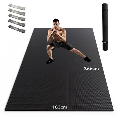 Produktbild von HAPBEAR Extra Groß Breit Sportmatte Fitnessmatte Gymnastikmatte rutschfest-Yogamatte 366 cm x 183 cm x 8 mm Dicke, Hoher Dichte Ultra Haltbar PVC,Trainingsmatten mit Fitnessbänder, Schuhfreundlich-09