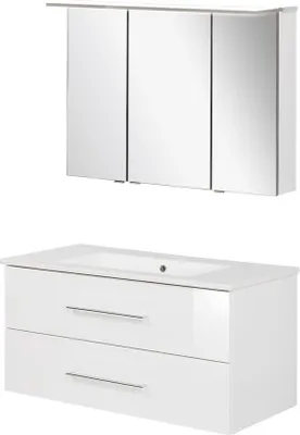 Produktbild von Fackelmann B.perfekt Badmöbel Set 3-teilig, 100 cm, Weiß, LED-Spiegelschrank
