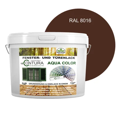 Produktbild von Contura 2Liter Fenster und Türenlack Glänzend nach RAL 2in1 mit Pinsel Möbellack Innen und Außen Holzlack - RAL 8016 Mahagonibraun