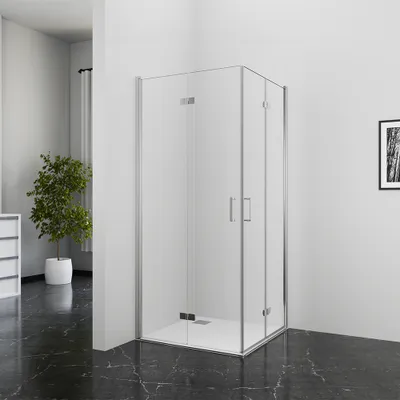 Produktbild von Duschkabine 90x90 MARWELL Shine Square chrome Falteckdusche- 90x90x195cm - mit Schwingrichtung in beide Seiten - mit EasyClean - hochwertige Aluminiumprofile