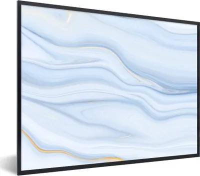 Produktbild von MuchoWow® Gerahmtes Poster Marmor - Welle - Blau - Muster - Marmoroptik - Pastell 40x30 cm - Poster mit Schwarzem Bilderrahmen Wandposter Rahmen Foto Bilder - Kunstposter - Wanddekorationen