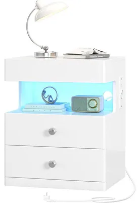 Obrázek produktu pro Nocní stolek se zásuvkou a LED osvetlením, 40 x 35 x 59 cm, bílý
