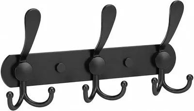 Produktbild von PolkaHome® Wandgarderobe mit 9 Haken, Kleiderhaken aus Edelstahl, Handtuchhaken für Flur, Bad, Schlafzimmer, Schlüsselbrett, matt schwarz