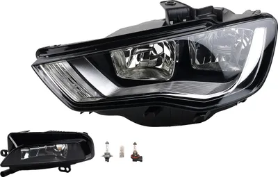 Imagen del producto de Faro delantero compatible con Audi A3 8V a partir de 04/2012, con bombillas H7, H15, luz de posición y luz antiniebla. Referencias: 8V0941003, 8V0941699D. Marca: Johns