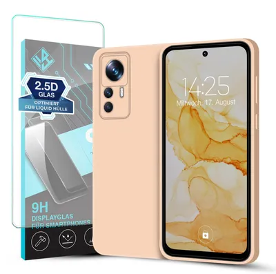 Produktbild von Hülle für Xiaomi 12T / 12T Pro mit 9H Displayglas Displayschutz Case Cover Bumper Smartphone Softgrip Schutzhülle Farbe: Rosa