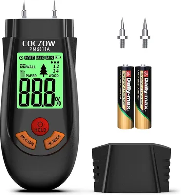 Productafbeelding van Vochtmeter, vochtmeter met batterij en lcd-display, geschikt voor de snelle bepaling van het vochtgehalte van ruw hout, papier, multiplex, gipswanden