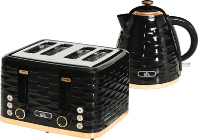 Produktbild von Wasserkocher Toaster Set Frühstück-Set mit 1,7L Wasserkocher, 4 Scheiben Toaster, 2200 W, 7 Bräunungsstufen, Auftauen, Aufwärmen und Krümelfach, Otter Thermostat, Schwarz |