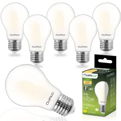 Obrázok produktu pre LED žiarovka LUMILED E27 A60, 11W, nahrádza 100W, 1521 lm, 3000K (teplá biela), vláknová, uhol vyžarovania 360°, matné sklo, nie je stmívateľná, klasický tvar, úsporná žiarovka, balenie 6 kusov