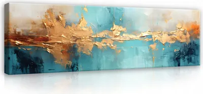 Produktbild von Bilder Abstrakt blau gold Modern 145x45 cm XXL Canvas Bild auf Leinwand Leinwandbilder Leinwandbild Wandbilder Wohnzimmer Schlafzimmer