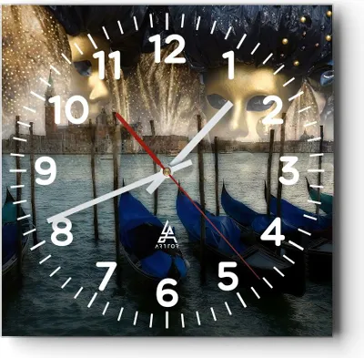 Produktbild von Wanduhr - Quadrat - Glasuhr - Gondel Wasser Kanal - 40x40cm - Schleichendes Uhrwerk - Lautlos - zum Aufhängen bereit - Dekoration Modern - Wanddekoration aus Glas - C4AC40x40-0250