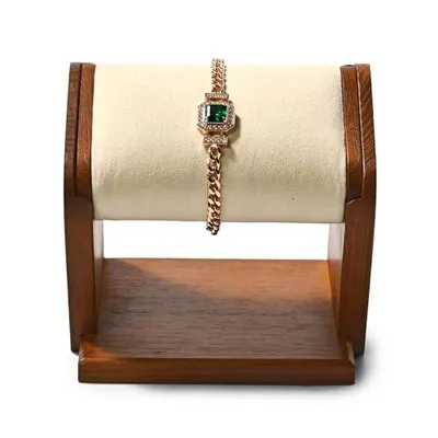 Imagen del producto de Soporte para relojes de madera maciza, con soporte desmontable, ideal para relojes de hombre, para guardar relojes, color crema