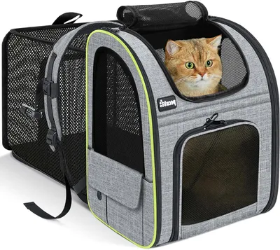 Image de Sac à dos pour animaux de compagnie - Sac de transport - Voyage avec animal de compagnie - Conception extensible - 42x34x27 cm - Gris