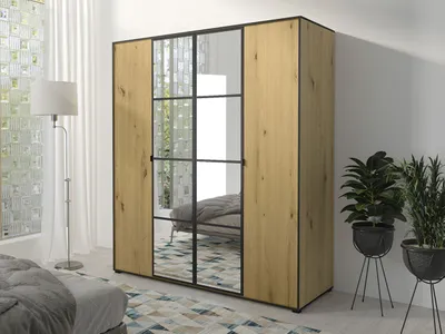Obrázek produktu pro Šatní skříň se zrcadlem 180 cm HONG 1 - dub artisan / černá