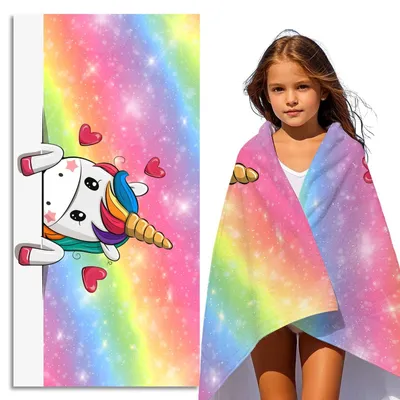 Produktbild von Einhorn Strandhandtuch für Kinder - Schnelltrocknendes Mikrofaser 70x140cm