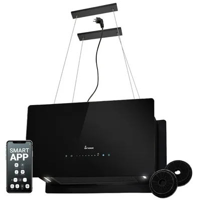 Produktbild von KKT KOLBE Dunstabzugshaube 60 cm 764 cbm/h Umluft | 9 Stufen | Smart WLAN WiFi App | Inselhaube freihängend | Deckenmontage | Schwarz | Glas | LED-Beleuchtung | Nachlaufautomatik | CUBE60FB