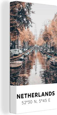 Obrázek produktu pro OneMillionCanvasses® - Plátno - Nizozemsko - Amsterdam - Kanál - Podzim, nástěnná malba, nástěnné dekorace obrázky do obývacího pokoje, 20x40cm