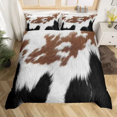Productafbeelding van Beddengoedset met koeienhuidprint, 155x220 cm, 3D dierenhuid, microvezel, meerkleurig