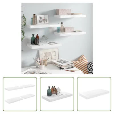 Produktbild von The Living Store Schweberegale 4 Stk. Hochglanz-Weiß 50x23x3,8 cm MDF