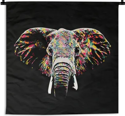 Produktbild von MuchoWow® Wandteppich Wandbehang Elefant - Tiere - Farben 150x150 cm Tapisserie Dekoration Wandtuch - Wohnaccessoires - Modernes