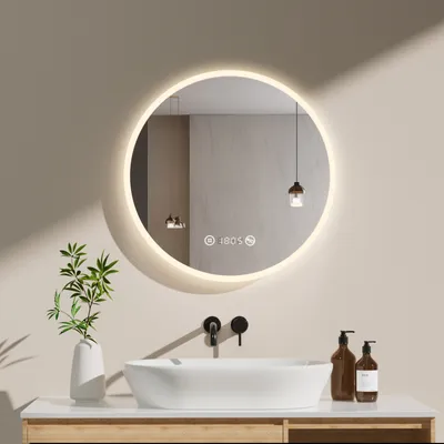 Produktbild von Heilmetz LED Badspiegel 60 cm Rund Beleuchtung Badezimmerspiegel LED Spiegel mit Touchschalter, beschlagfrei, Digitaluhr, Dimmbar, Memory-Funktion, Neutrale Lichts 4300K