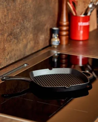 Produktbild von Gusseisen - Grillpfanne - Schwarz - 23x23 cm - Grillstreifen