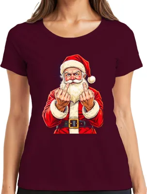 Produktbild von Frecher Weihnachtsmann Mittelfinger Sarkastisch Lustig Geschenk Damen T-Shirt, Burgundy, XL