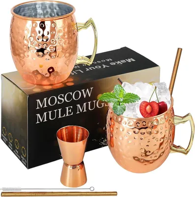 Zdjęcie produktu dla Zestaw miedzianych kubków Moscow Mule, 2 sztuki, 530 ml, młotkowany, koktajle, woda, napoje