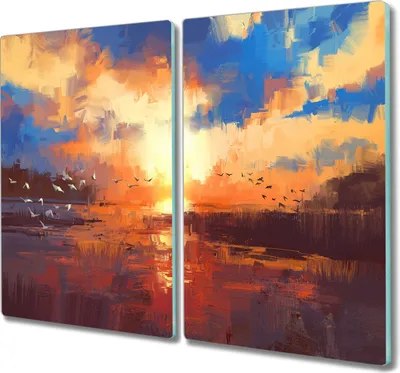 Produktbild von Coloray Hackbrett Küchenbrett Kochplattenabdeckung Schneidebrett Herdabdeckplatte 2x30x52 cm - Lake Sonnenuntergang Wolken