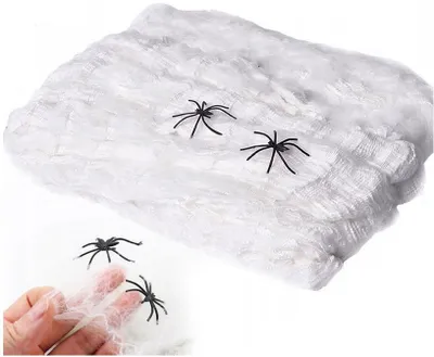 Produktbild von Künstliche Halloween Spinnweben, Weiß, 200g, mit Spinnen
