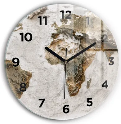 Produktbild von Wallfluent Wanduhr – Stilles Quarzuhrwerk - Uhr Dekoration Wohnzimmer Schlafzimmer Küche - Zifferblatt - schwarze Zeiger - 30 cm - Alte Weltkarte