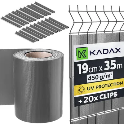 Obrázek produktu pro KADAX PVC pásy na ochranu soukromí 35 m x 19 cm pro plot z dvojitých tyčí, včetně 20 upevňovacích spon, pásy na ochranu soukromí pro plot z dvojitých tyčí, zahradní ochrana soukromí (šedá)
