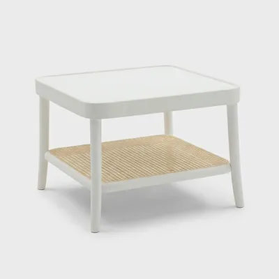 Produktbild von Quadratischer Couchtisch aus lackiertem Holz mit Wiener Geflecht Ablage Thomas - Weiß