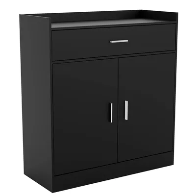 Image de Armoire à chaussures Vida Designs Dalby avec 2 portes et 1 tiroir – Noir, armoire à chaussures moderne avec espace de rangement pour le couloir et l'entrée