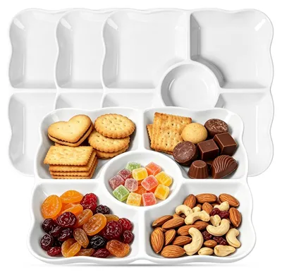 Snackbrett-Set 4er, 5 Fächer, 25x24 cm, weiß, Kunststoff
