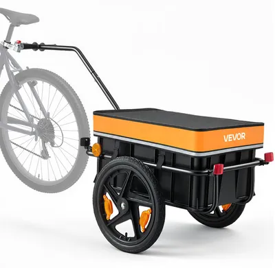 Zdjęcie produktu dla Przyczepka rowerowa VEVOR 2-w-1, ręczna wózek z mocowaniem do sztycy siodełka, udźwig 40 kg, przyczepka do transportu, wykonana ze stali węglowej, materiał Oxford 600D, z osłoną przeciwdeszczową i elementami odblaskowymi, pasuje do kół o średnicy 22-28 cali