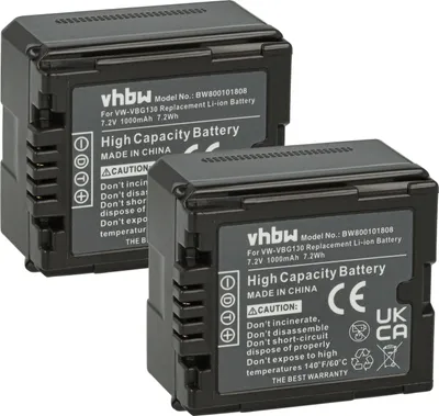 Produktbild von vhbw 2x Akku kompatibel mit Panasonic HDC-SD600, HDC-SD300, HDC-SD200, HDC-SD100, HDC-SD20 Videokamera Camcorder (1000 mAh, 7,2 V, Li-Ion) + Infochip