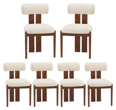 Image de Lot de 6 chaises de salle à manger, dossier cylindrique design, cadre en bois, style moderne, pour cuisine et salle à manger, beige