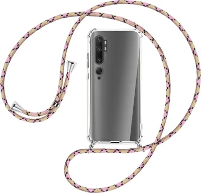 Produktbild von Handykette Backcover-Schutzhülle mit Band (Metall silberfarben) für Xiaomi Mi Note 10 (Pro) - rosa Karo
