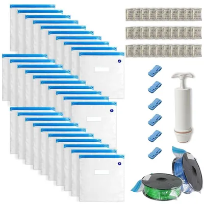 Produktbild von Vakuumbeutel, 30 Stück – Wiederverwendbare Beutel – Mit Handpumpe – Verschlussclips – 34 x 30 cm – Lebensmittelqualität – Aufbewahrungsbeutel